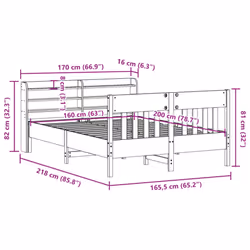vidaXL Bed Frame with Headboard Bed Base Wax Brown 160x200 cm Solid Wood Pine - Additional view 3