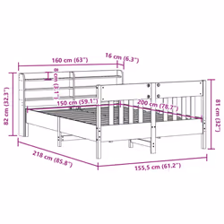 vidaXL Bed Frame with Headboard Wax Brown 150x200 cm King Size Solid Wood Pine
