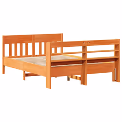 vidaXL Bed Frame with Headboard Wax Brown 135x190 cm Double Solid Wood Pine - Additional view 5