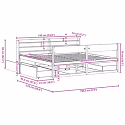vidaXL Bed Frame without Mattress Bed Wax Brown Super King Solid Wood Pine - Additional view 3