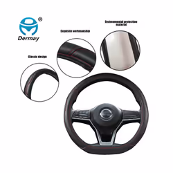 D Shape Steering Wheel Cover PU Leather for Nissan Rogue /Rogue Sport 2016 2017 2018 2019 2020 X-Trail 2017-2020 Car Styling - Red Thread