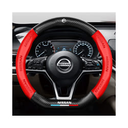 38cm Carbon Fiber Leather Car Steering Wheel Cover Four Seasons For Nissan ALTIMA JUKE LEAF MICRA NOTE PULSAR Auto Parts - Red