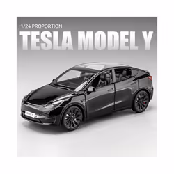1:24 Tesla Model Y With Charging Pile Alloy Car Model Diecast Metal Toy Simulation Sound and Light Childrens Collectibles Gifts - Model Y White