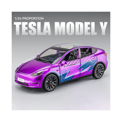 1:24 Tesla Model Y With Charging Pile Alloy Car Model Diecast Metal Toy Simulation Sound and Light Childrens Collectibles Gifts - Model Y Purple
