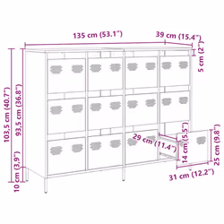 vidaXL Sideboard Black 135x39x103.5 cm Cold-rolled Steel storage cabinet - white - Additional view 3