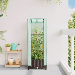 vidaXL Raised Bed with Greenhouse Cover Plant Box Garden Planter Rattan Look - brown, 40 x 40 x 123 cm - Additional view 2