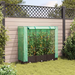 vidaXL Raised Bed with Greenhouse Cover Plant Box Garden Planter Rattan Look - brown, 120 x 40 x 123 cm
