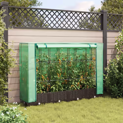 vidaXL Raised Bed with Greenhouse Cover Plant Box Garden Planter Rattan Look - brown, 160 x 40 x 123 cm - Additional view 2