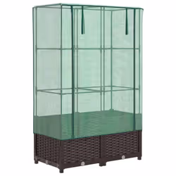 vidaXL Raised Bed with Greenhouse Cover Plant Box Garden Planter Rattan Look - brown, 80 x 40 x 138 cm
