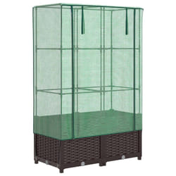 vidaXL Raised Bed with Greenhouse Cover Plant Box Garden Planter Rattan Look - brown, 80 x 40 x 138 cm