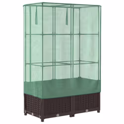 vidaXL Raised Bed with Greenhouse Cover Plant Box Garden Planter Rattan Look - brown, 80 x 40 x 138 cm - Additional view 5