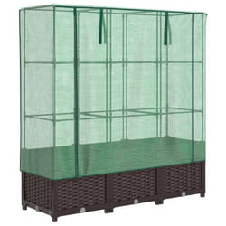 vidaXL Raised Bed with Greenhouse Cover Plant Box Garden Planter Rattan Look - brown, 120 x 40 x 138 cm