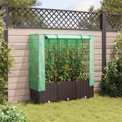 vidaXL Raised Bed with Greenhouse Cover Plant Box Garden Planter Rattan Look - brown, 120 x 40 x 138 cm