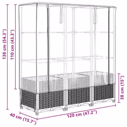 vidaXL Raised Bed with Greenhouse Cover Plant Box Garden Planter Rattan Look - brown, 120 x 40 x 138 cm