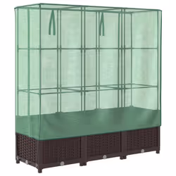 vidaXL Raised Bed with Greenhouse Cover Plant Box Garden Planter Rattan Look - brown, 120 x 40 x 138 cm - Additional view 5