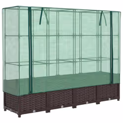 vidaXL Raised Bed with Greenhouse Cover Plant Box Garden Planter Rattan Look - brown, 160 x 40 x 138 cm