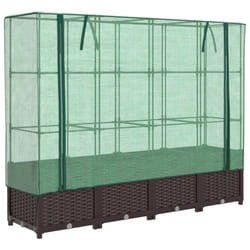 vidaXL Raised Bed with Greenhouse Cover Plant Box Garden Planter Rattan Look - brown, 160 x 40 x 138 cm