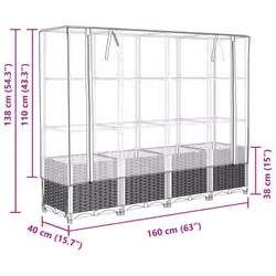 vidaXL Raised Bed with Greenhouse Cover Plant Box Garden Planter Rattan Look - brown, 160 x 40 x 138 cm