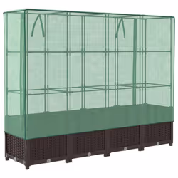 vidaXL Raised Bed with Greenhouse Cover Plant Box Garden Planter Rattan Look - brown, 160 x 40 x 138 cm - Additional view 5