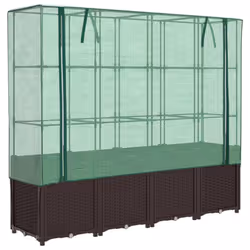vidaXL Raised Bed with Greenhouse Cover Plant Box Garden Planter Rattan Look - brown