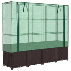 vidaXL Raised Bed with Greenhouse Cover Plant Box Garden Planter Rattan Look - brown