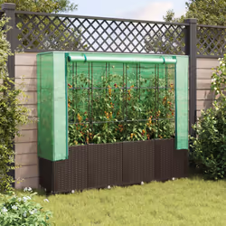 vidaXL Raised Bed with Greenhouse Cover Plant Box Garden Planter Rattan Look - brown