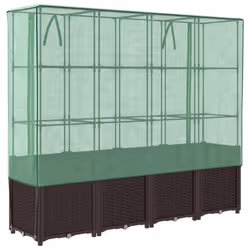 vidaXL Raised Bed with Greenhouse Cover Plant Box Garden Planter Rattan Look - brown - Additional view 5
