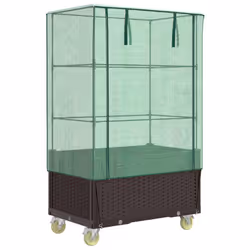 vidaXL Raised Bed with Cover and Wheels Plant Box Garden PlanterÃÂ Rattan Look - brown