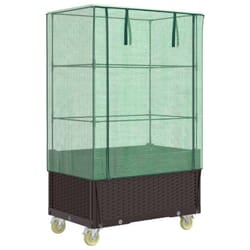 vidaXL Raised Bed with Cover and Wheels Plant Box Garden PlanterÃÂ Rattan Look - brown