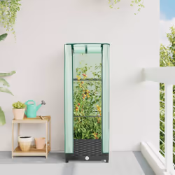 vidaXL Raised Bed with Greenhouse Cover Plant Box Garden Planter Rattan Look - black, 40 x 40 x 123 cm