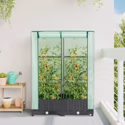 vidaXL Raised Bed with Greenhouse Cover Plant Box Garden Planter Rattan Look - black, 80 x 40 x 123 cm