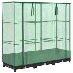vidaXL Raised Bed with Greenhouse Cover Plant Box Garden Planter Rattan Look - black, 120 x 40 x 123 cm