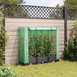 vidaXL Raised Bed with Greenhouse Cover Plant Box Garden Planter Rattan Look - black, 120 x 40 x 123 cm