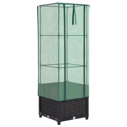 vidaXL Raised Bed with Greenhouse Cover Plant Box Garden Planter Rattan Look - black, 40 x 40 x 139 cm