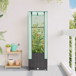 vidaXL Raised Bed with Greenhouse Cover Plant Box Garden Planter Rattan Look - black, 40 x 40 x 139 cm