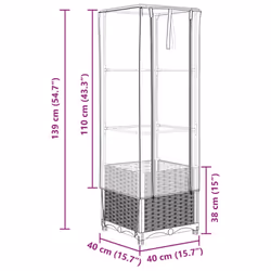 vidaXL Raised Bed with Greenhouse Cover Plant Box Garden Planter Rattan Look - black, 40 x 40 x 139 cm