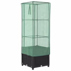 vidaXL Raised Bed with Greenhouse Cover Plant Box Garden Planter Rattan Look - black, 40 x 40 x 139 cm - Additional view 5