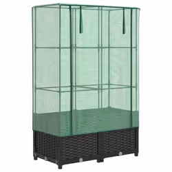 vidaXL Raised Bed with Greenhouse Cover Plant Box Garden Planter Rattan Look - black, 80 x 40 x 138 cm