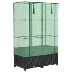 vidaXL Raised Bed with Greenhouse Cover Plant Box Garden Planter Rattan Look - black, 80 x 40 x 138 cm