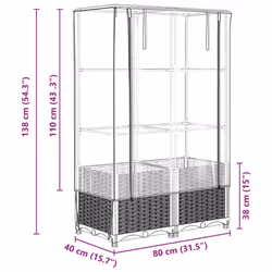 vidaXL Raised Bed with Greenhouse Cover Plant Box Garden Planter Rattan Look - black, 80 x 40 x 138 cm