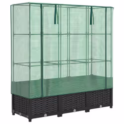 vidaXL Raised Bed with Greenhouse Cover Plant Box Garden Planter Rattan Look - black, 120 x 40 x 138 cm