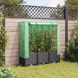 vidaXL Raised Bed with Greenhouse Cover Plant Box Garden Planter Rattan Look - black, 120 x 40 x 138 cm