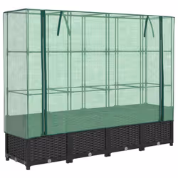 vidaXL Raised Bed with Greenhouse Cover Plant Box Garden Planter Rattan Look - black, 160 x 40 x 138 cm