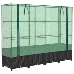 vidaXL Raised Bed with Greenhouse Cover Plant Box Garden Planter Rattan Look - black, 160 x 40 x 138 cm