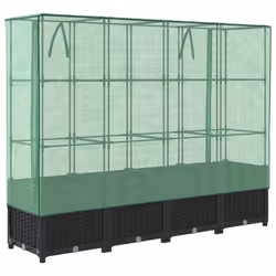 vidaXL Raised Bed with Greenhouse Cover Plant Box Garden Planter Rattan Look - black, 160 x 40 x 138 cm - Additional view 5