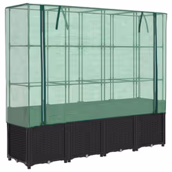 vidaXL Raised Bed with Greenhouse Cover Plant Box Garden Planter Rattan Look - black