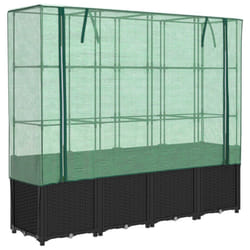 vidaXL Raised Bed with Greenhouse Cover Plant Box Garden Planter Rattan Look - black