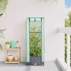 vidaXL Raised Bed with Greenhouse Cover Plant Box Garden Planter Rattan Look - blue grey, 40 x 40 x 123 cm - Additional view 2