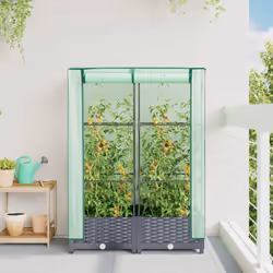 vidaXL Raised Bed with Greenhouse Cover Plant Box Garden Planter Rattan Look - blue grey, 80 x 40 x 123 cm - Additional view 2