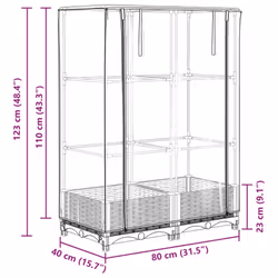 vidaXL Raised Bed with Greenhouse Cover Plant Box Garden Planter Rattan Look - blue grey, 80 x 40 x 123 cm - Additional view 3